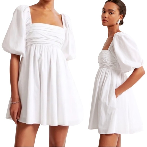 Abercrombie & Fitch Dresses & Skirts - Abercrombie Emerson babydoll mini dress Ruched Puff short Sleeve bride bump
